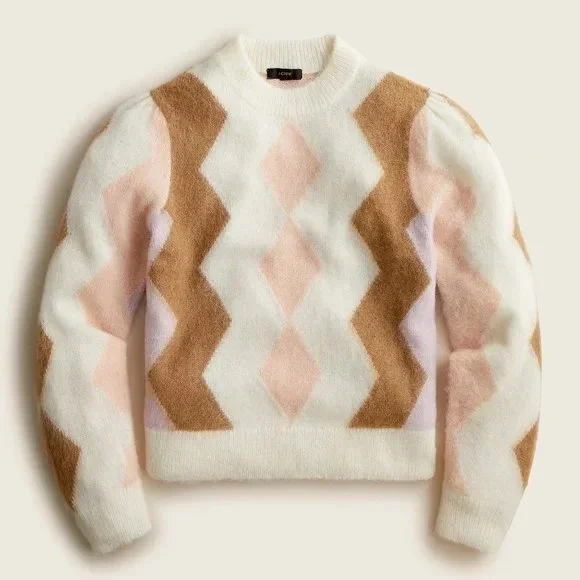 J Crew Diamond Check Pastel Sweater - Picture 1 of 10